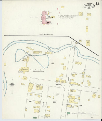 Sanborn Fire Insurance Map from Marysville, Union County, Ohio (1910), Sheet #0014 - Historic Sanborn Fire Insurance Map Print, vintage old map wall art, antique decor, genealogy gift, Ohio Ohio map