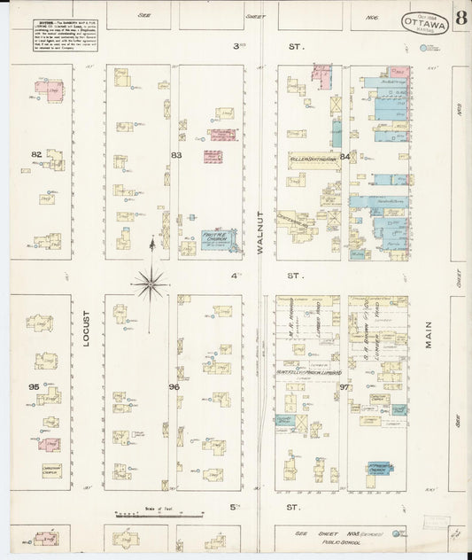 Sanborn Fire Insurance Map from Ottawa, Franklin County, Kansas (1884), Sheet #0008 - Historic Sanborn Fire Insurance Map Print, vintage old map wall art, antique decor, genealogy gift, Kansas Kansas map
