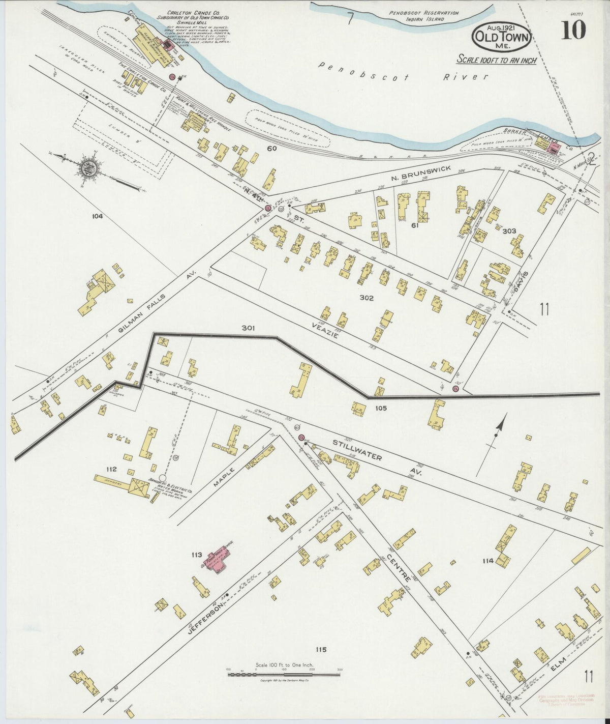 Sanborn Fire Insurance Map from Old Town, Penobscot County, Maine (1921), Sheet #0010 - Complete Map Set gallery image, historic Sanborn map, vintage wall art, Maine Maine