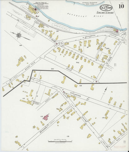 Sanborn Fire Insurance Map from Old Town, Penobscot County, Maine (1921), Sheet #0010 - Complete Map Set gallery image, historic Sanborn map, vintage wall art, Maine Maine