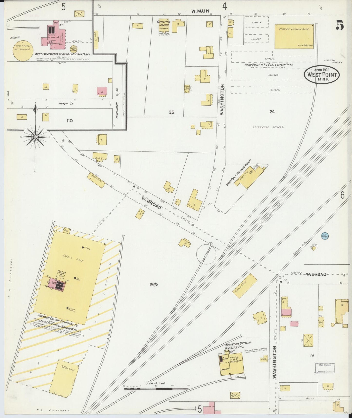 Sanborn Fire Insurance Map from West Point, Clay County, Mississippi (1905), Sheet #0005 - Historic Sanborn Fire Insurance Map Print, vintage old map wall art, antique decor, genealogy gift, Mississippi Mississippi map