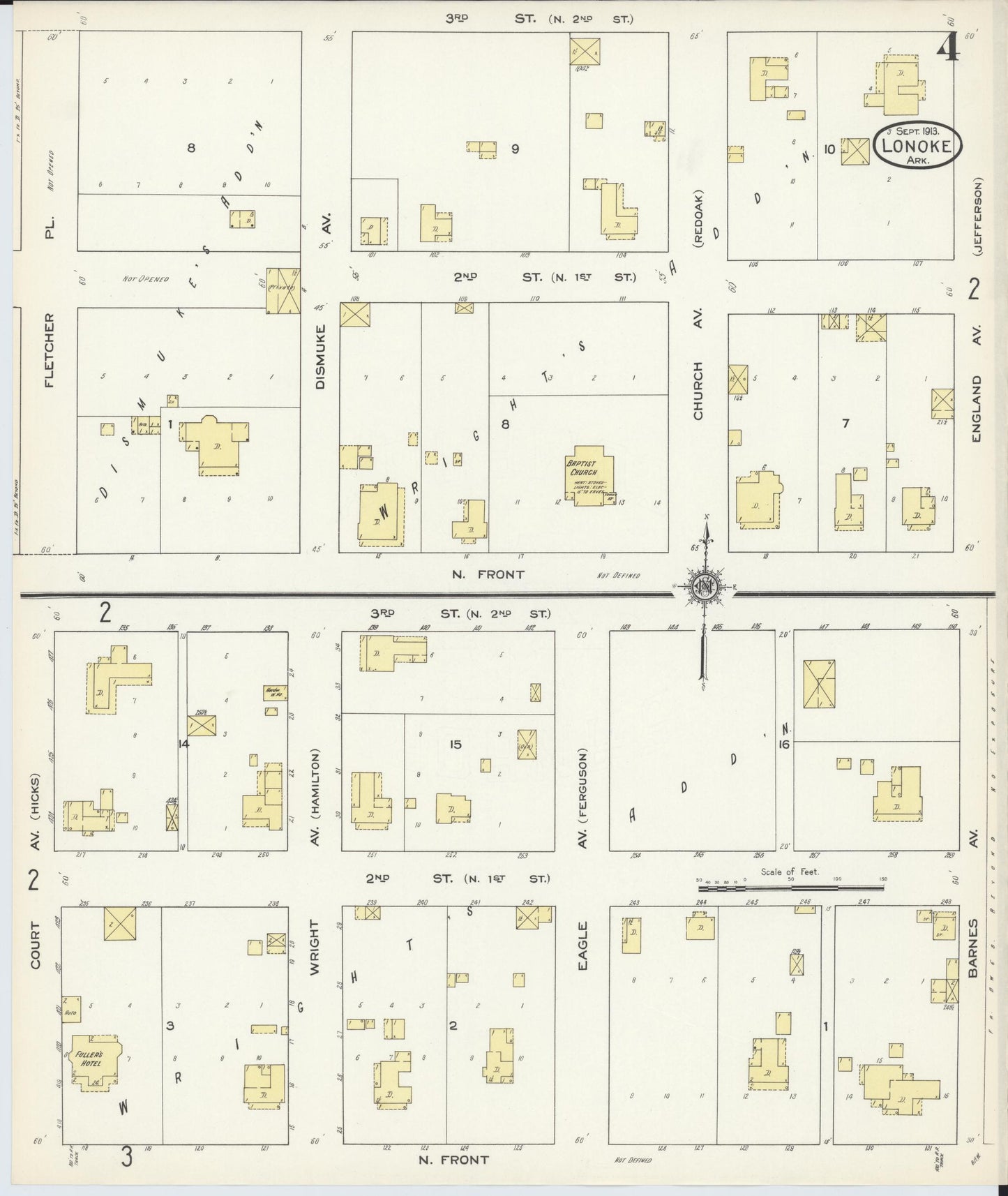 Sanborn Fire Insurance Map from Lonoke, Lonoke County, Arkansas (1913), Sheet #0004 - Historic Sanborn Fire Insurance Map Print, vintage old map wall art, antique decor, genealogy gift, Arkansas Arkansas map