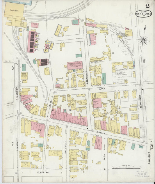 Sanborn Fire Insurance Map from Nanticoke, Luzerne County, Pennsylvania (1896), Sheet #0002 - Historic Sanborn Fire Insurance Map Print, vintage old map wall art, antique decor, genealogy gift, Pennsylvania Pennsylvania map