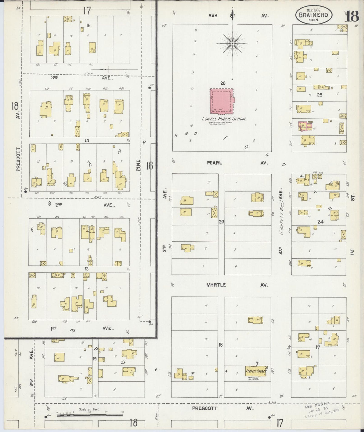 Sanborn Fire Insurance Map from Brainerd, Crow Wing County, Minnesota (1902), Sheet #0018 - Complete Map Set gallery image, historic Sanborn map, vintage wall art, Minnesota Minnesota