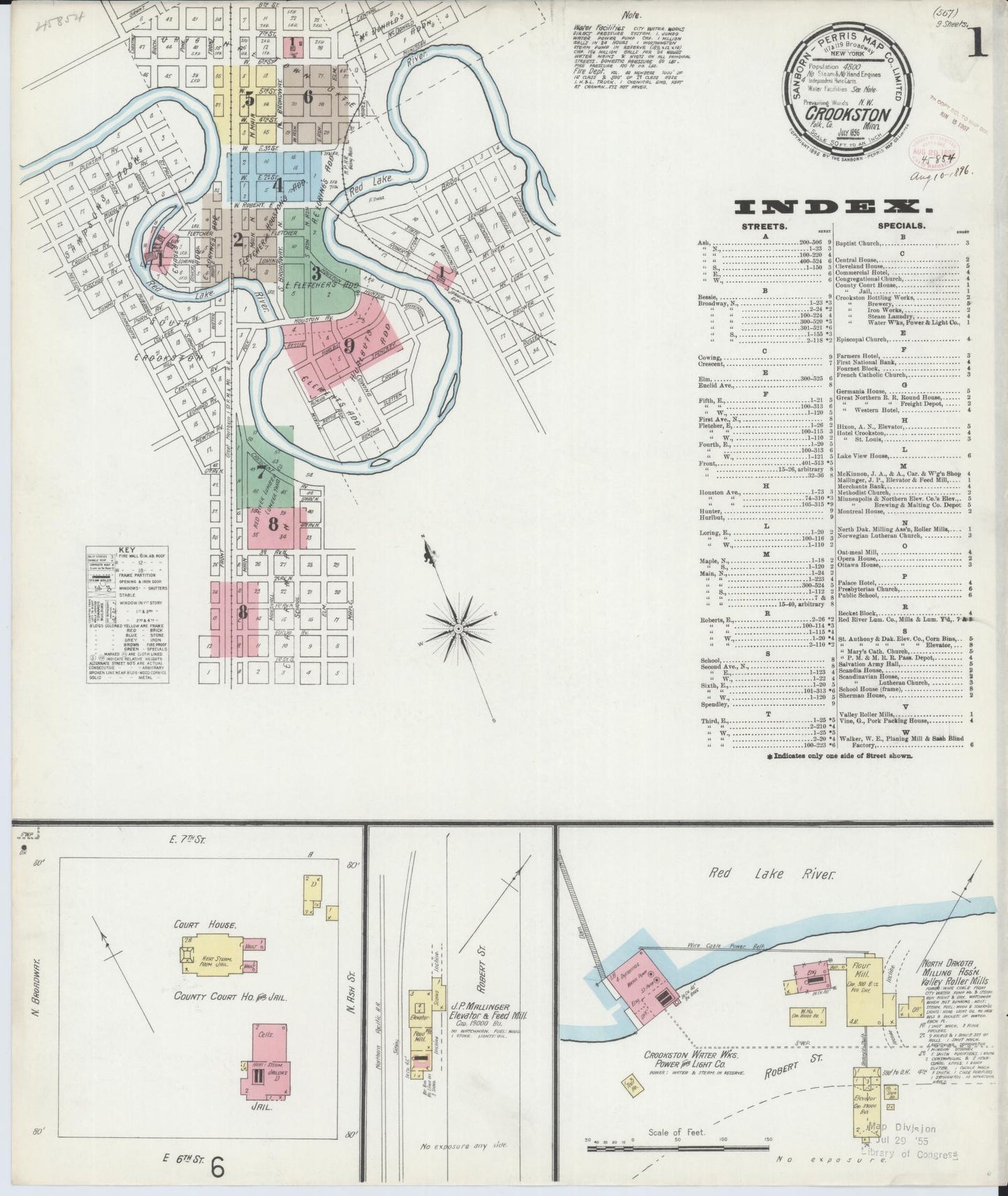 Sanborn Fire Insurance Map from Crookston, Polk County, Minnesota (1896), Sheet #0001 - Historic Sanborn Fire Insurance Map Print, vintage old map wall art, antique decor, genealogy gift, Minnesota Minnesota map