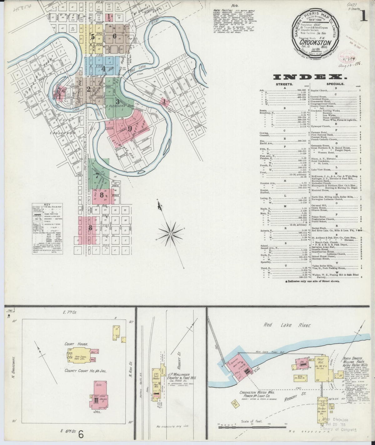 Sanborn Fire Insurance Map from Crookston, Polk County, Minnesota (1896), Sheet #0001 - Historic Sanborn Fire Insurance Map Print, vintage old map wall art, antique decor, genealogy gift, Minnesota Minnesota map