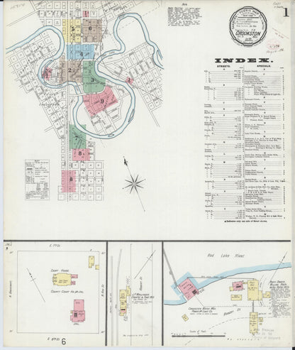 Sanborn Fire Insurance Map from Crookston, Polk County, Minnesota (1896), Sheet #0001 - Historic Sanborn Fire Insurance Map Print, vintage old map wall art, antique decor, genealogy gift, Minnesota Minnesota map