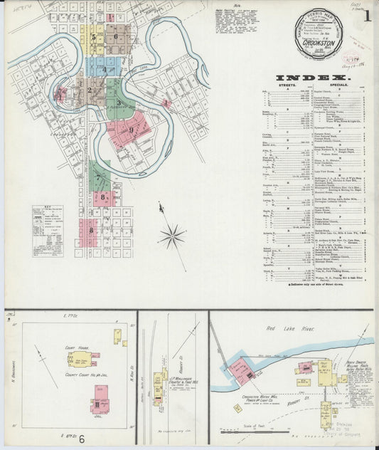 Sanborn Fire Insurance Map from Crookston, Polk County, Minnesota (1896), Sheet #0001 - Historic Sanborn Fire Insurance Map Print, vintage old map wall art, antique decor, genealogy gift, Minnesota Minnesota map