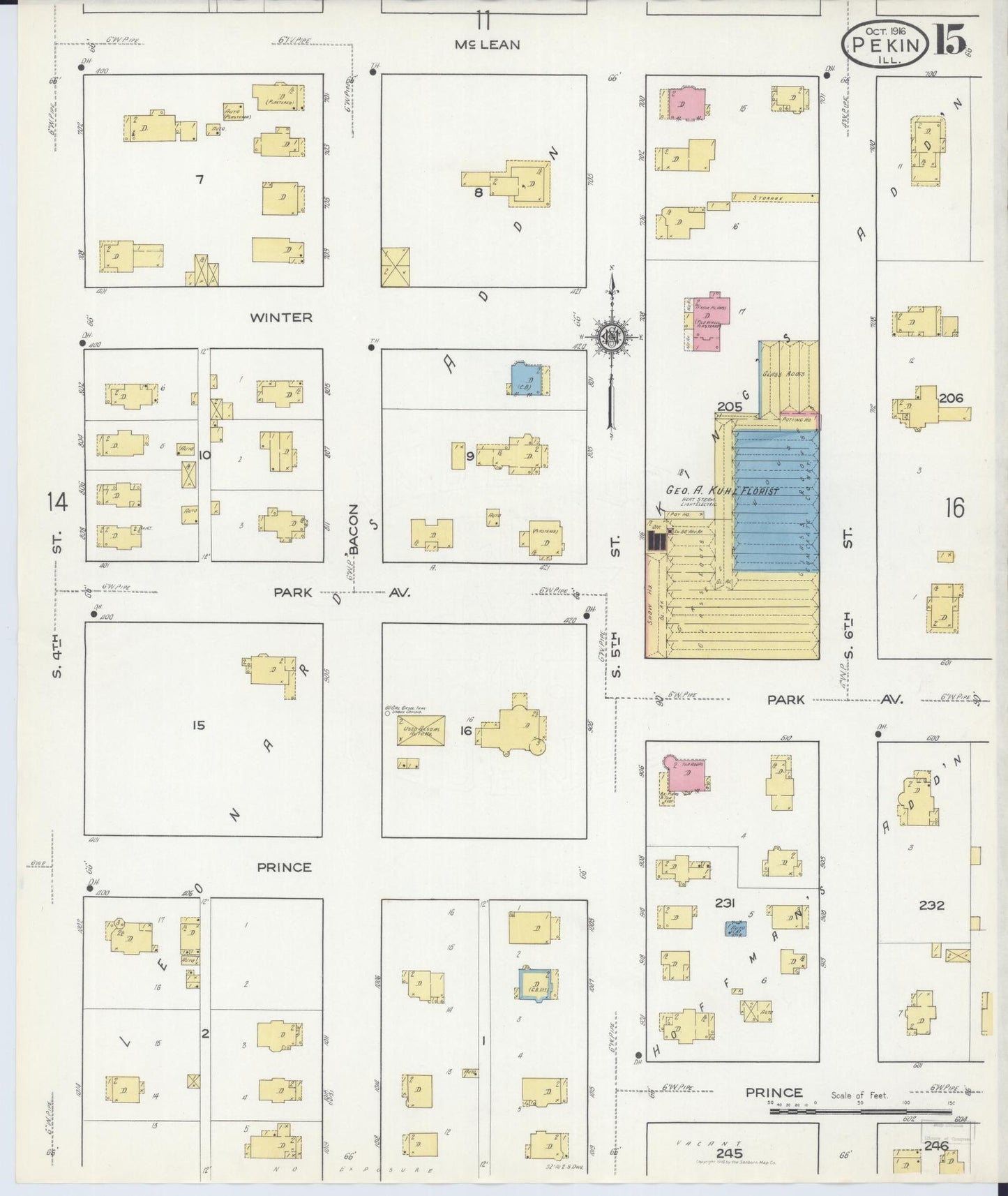 Sanborn Fire Insurance Map from Pekin, Tazewell County, Illinois (1916), Sheet #0015 - Complete Map Set gallery image, historic Sanborn map, vintage wall art, Illinois Illinois
