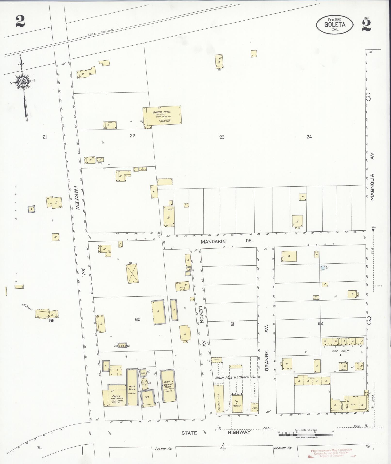 Sanborn Fire Insurance Map from Goleta, Santa Barbara County, California (1930), Sheet #0002 - Historic Sanborn Fire Insurance Map Print, vintage old map wall art, antique decor, genealogy gift, California California map