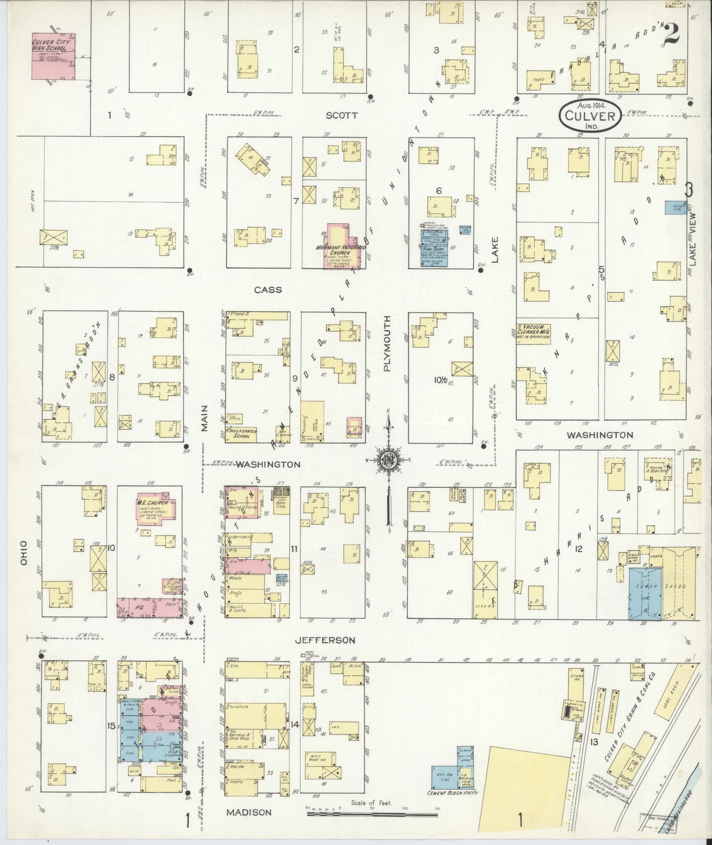 Sanborn Fire Insurance Map from Culver, Marshall County, Indiana (1914), Sheet #0002 - Complete Map Set gallery image, historic Sanborn map, vintage wall art, Indiana Indiana
