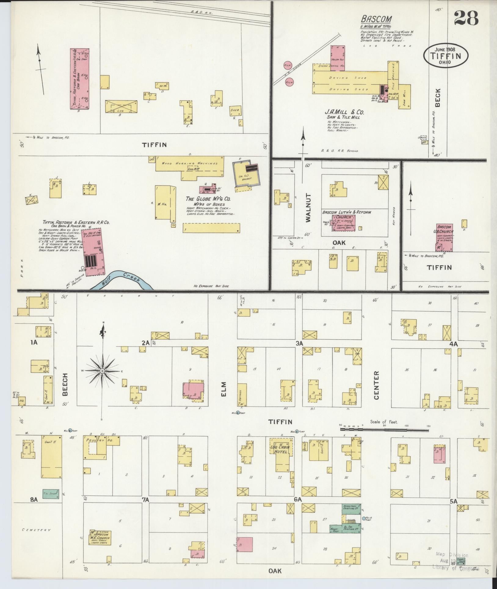 Sanborn Fire Insurance Map from Tiffin, Seneca County, Ohio (1908), Sheet #0028 - Complete Map Set gallery image, historic Sanborn map, vintage wall art, Ohio Ohio