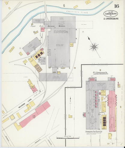 Sanborn Fire Insurance Map from Canonsburg, Washington County, Pennsylvania (1907), Sheet #0016 - Complete Map Set gallery image, historic Sanborn map, vintage wall art, Pennsylvania Pennsylvania