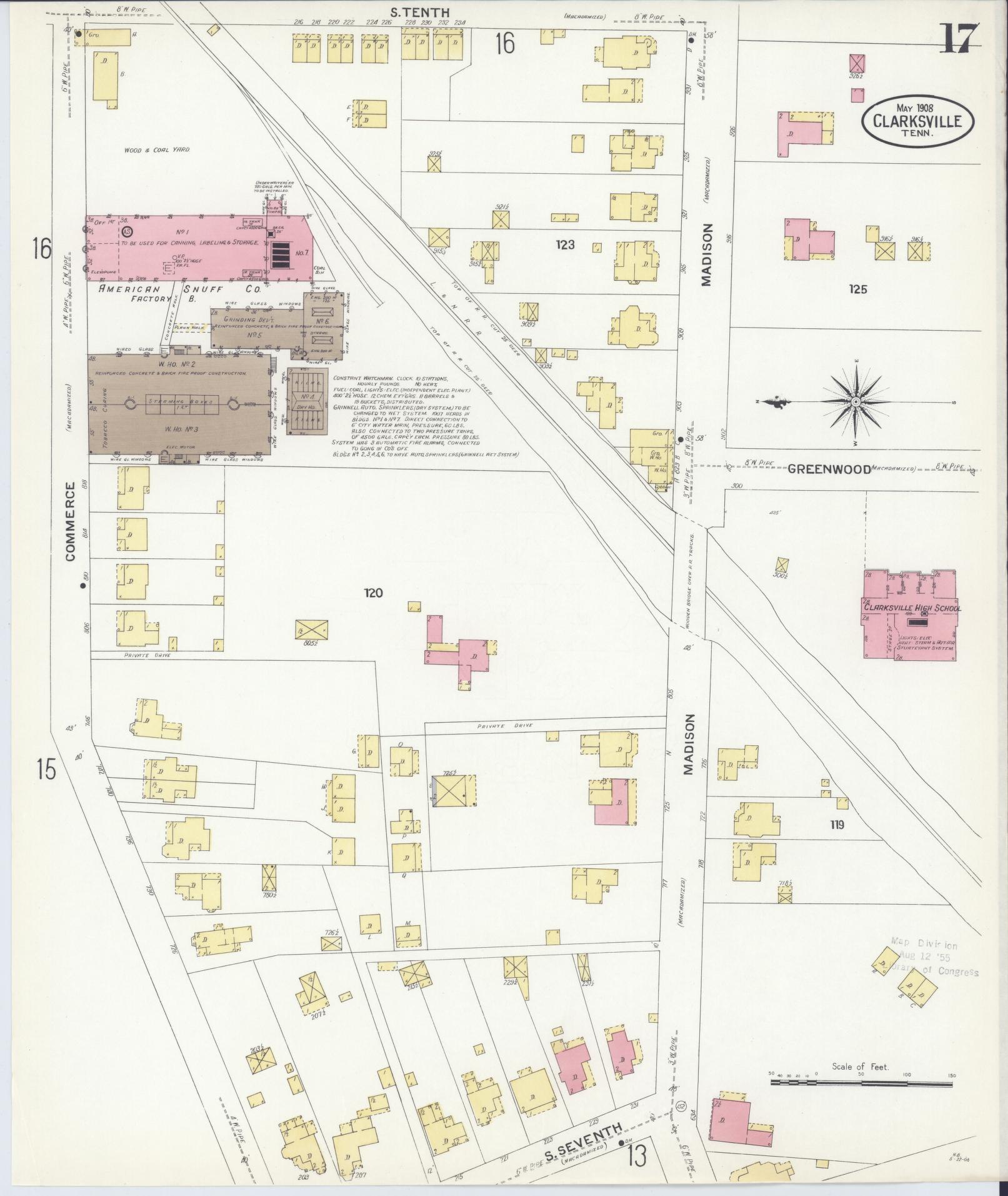 Sanborn Fire Insurance Map from Clarksville, Montgomery County, Tennessee (1908), Sheet #0017 - Complete Map Set gallery image, historic Sanborn map, vintage wall art, Tennessee Tennessee