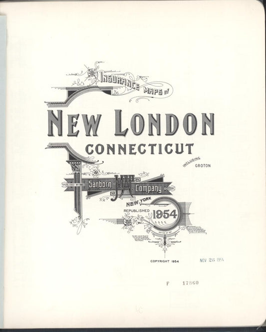 Sanborn Fire Insurance Map from New London, New London County, Connecticut (1954), Sheet #0001 - Historic Sanborn Fire Insurance Map Print, vintage old map wall art, antique decor, genealogy gift, Connecticut Connecticut map