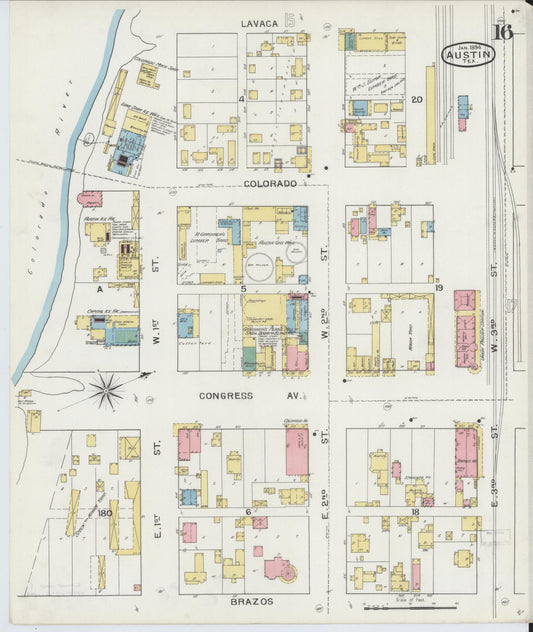 Sanborn Fire Insurance Map from Austin, Travis County, Texas (1894), Sheet #0016 - Historic Sanborn Fire Insurance Map Print, vintage old map wall art, antique decor, genealogy gift, Texas Texas map