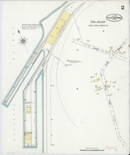 Sanborn Fire Insurance Map from Stockton Springs, Waldo County, Maine (1908), Sheet #0002 - Historic Sanborn Fire Insurance Map Print, vintage old map wall art, antique decor, genealogy gift, Maine Maine map