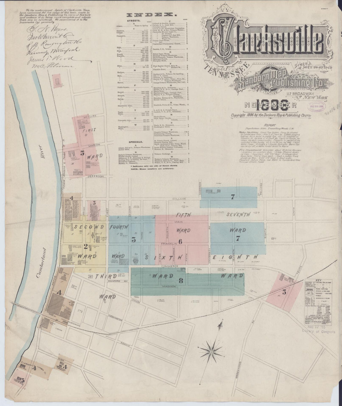 Sanborn Fire Insurance Map from Clarksville, Montgomery County, Tennessee (1888), Sheet #0001 - Complete Map Set gallery image, historic Sanborn map, vintage wall art, Tennessee Tennessee