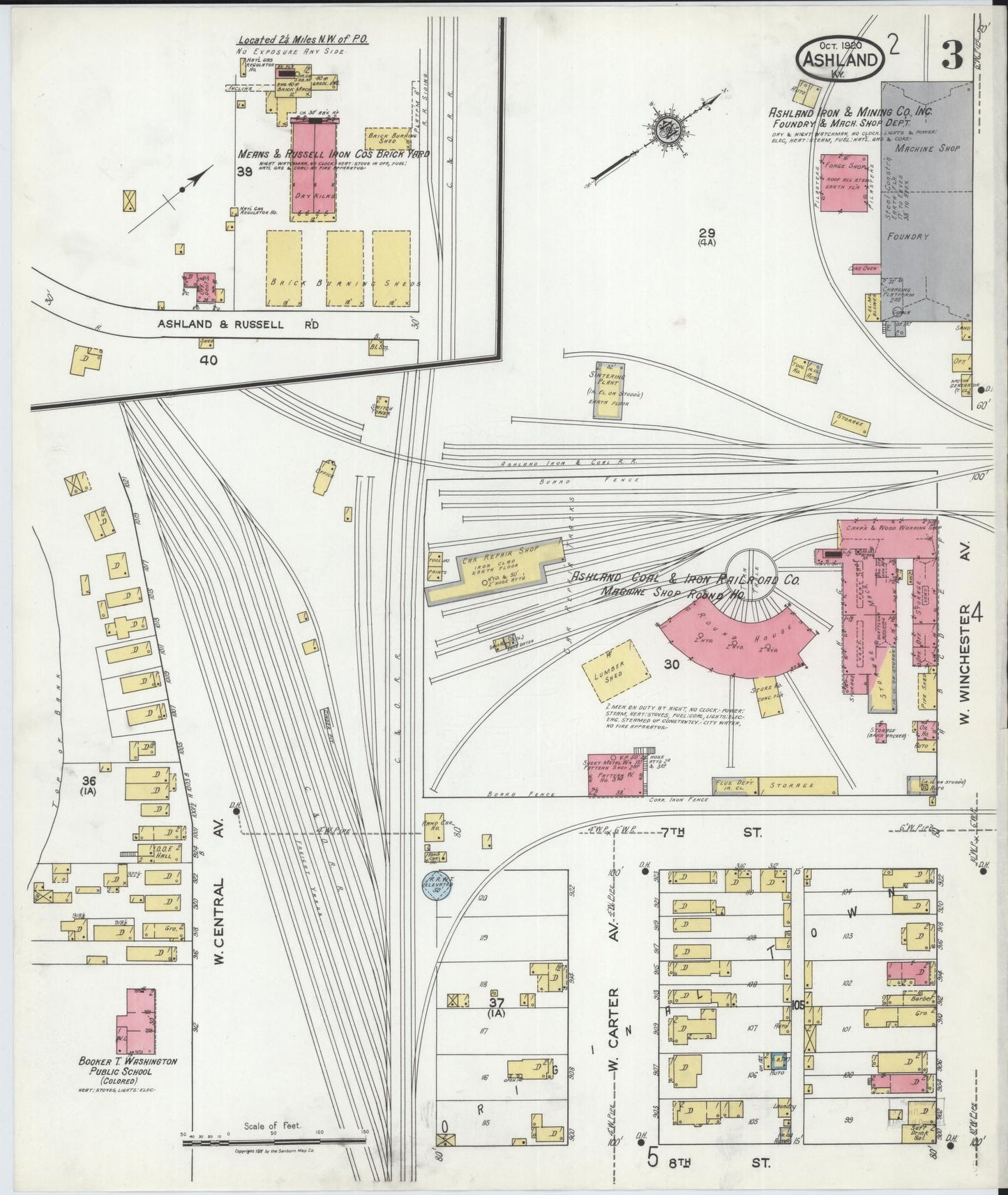 Sanborn Fire Insurance Map from Ashland, Boyd County, Kentucky (1920), Sheet #0003 - Historic Sanborn Fire Insurance Map Print, vintage old map wall art, antique decor, genealogy gift, Kentucky Kentucky map