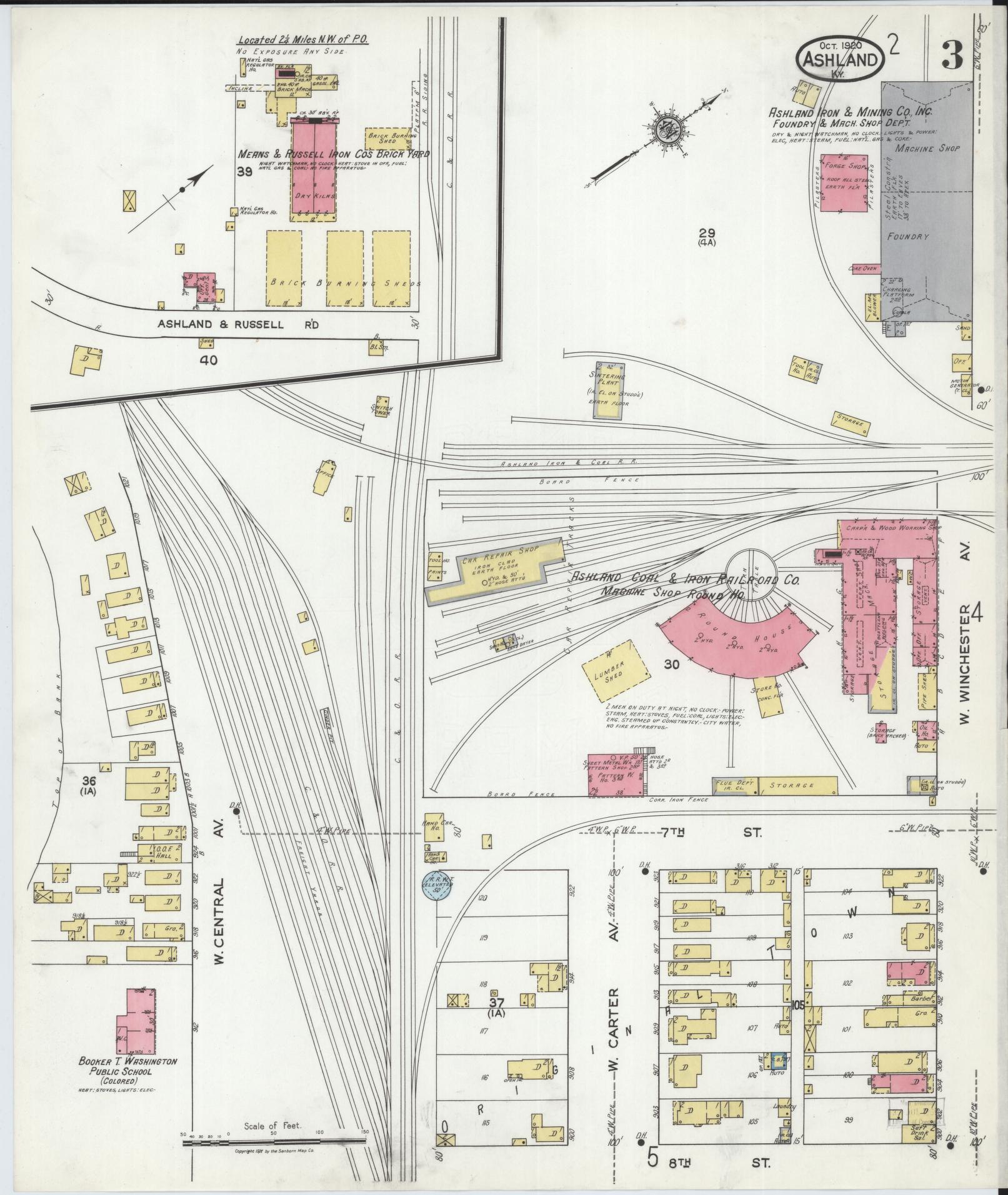 Sanborn Fire Insurance Map from Ashland, Boyd County, Kentucky (1920), Sheet #0003 - Historic Sanborn Fire Insurance Map Print, vintage old map wall art, antique decor, genealogy gift, Kentucky Kentucky map