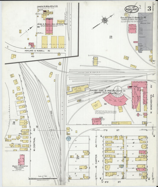 Sanborn Fire Insurance Map from Ashland, Boyd County, Kentucky (1920), Sheet #0003 - Historic Sanborn Fire Insurance Map Print, vintage old map wall art, antique decor, genealogy gift, Kentucky Kentucky map