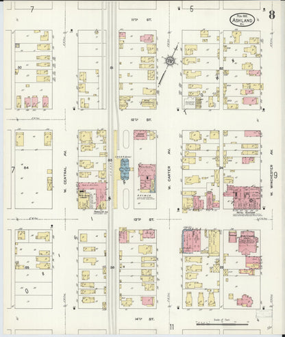 Sanborn Fire Insurance Map from Ashland, Boyd County, Kentucky (1912), Sheet #0008 - Complete Map Set gallery image, historic Sanborn map, vintage wall art, Kentucky Kentucky