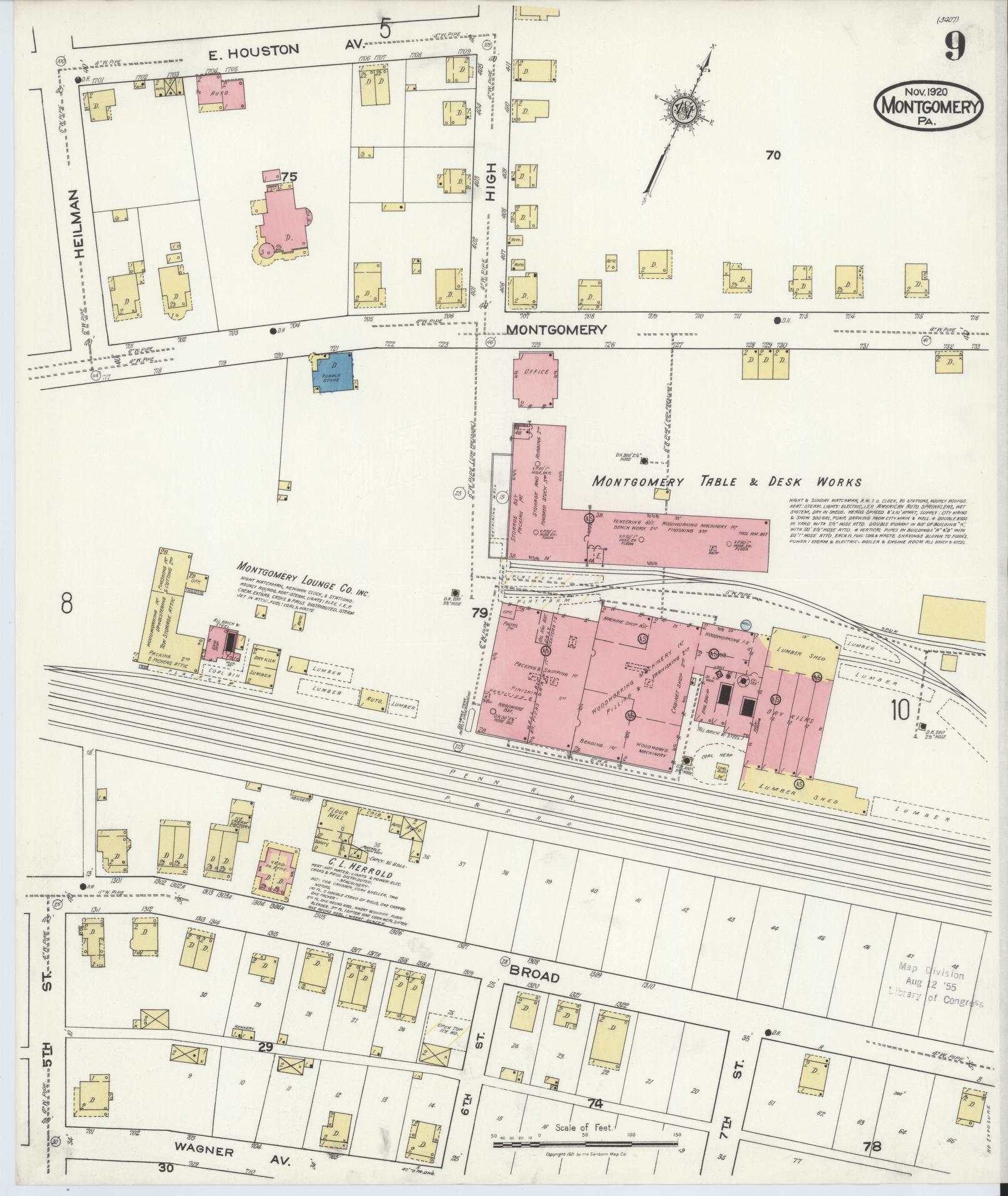 Sanborn Fire Insurance Map from Montgomery, Lycoming County, Pennsylvania (1920), Sheet #0009 - Historic Sanborn Fire Insurance Map Print, vintage old map wall art, antique decor, genealogy gift, Pennsylvania Pennsylvania map