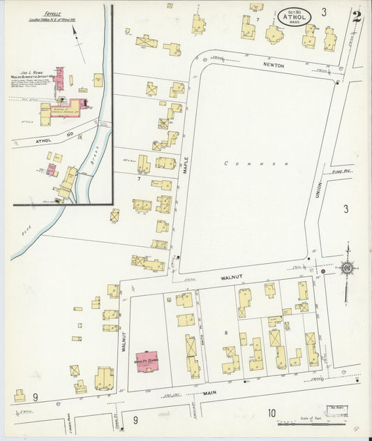 Sanborn Fire Insurance Map from Athol, Worcester County, Massachusetts (1911), Sheet #0002 - Historic Sanborn Fire Insurance Map Print, vintage old map wall art, antique decor, genealogy gift, Massachusetts Massachusetts map
