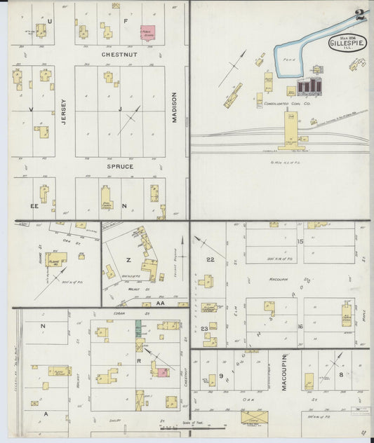 Sanborn Fire Insurance Map from Gillespie, Macoupin County, Illinois (1894), Sheet #0002 - Historic Sanborn Fire Insurance Map Print, vintage old map wall art, antique decor, genealogy gift, Illinois Illinois map