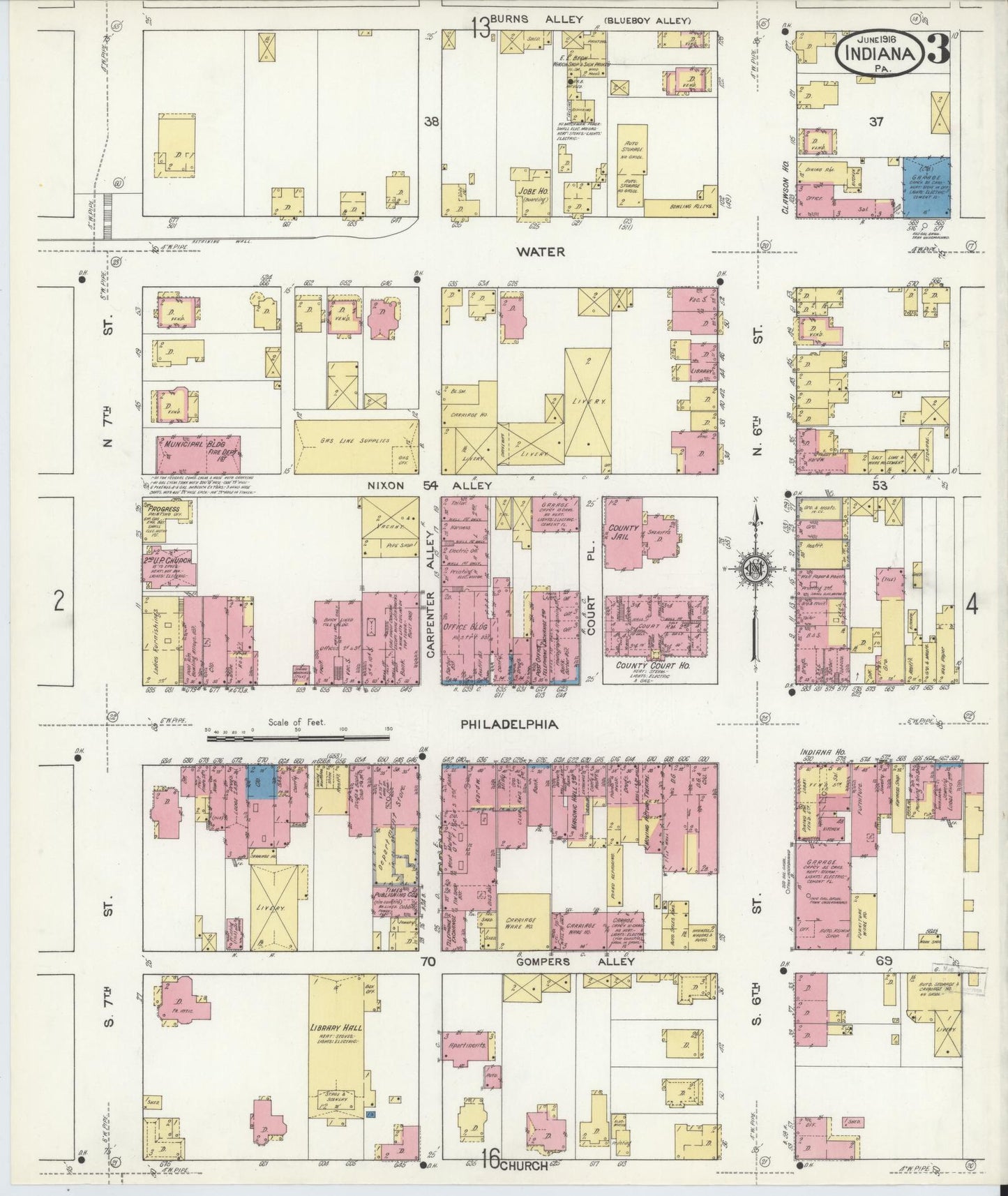 Sanborn Fire Insurance Map from Indiana, Indiana County, Pennsylvania (1916), Sheet #0003 - Historic Sanborn Fire Insurance Map Print, vintage old map wall art, antique decor, genealogy gift, Sanborn Fire Insurance Map from Indiana Indiana map