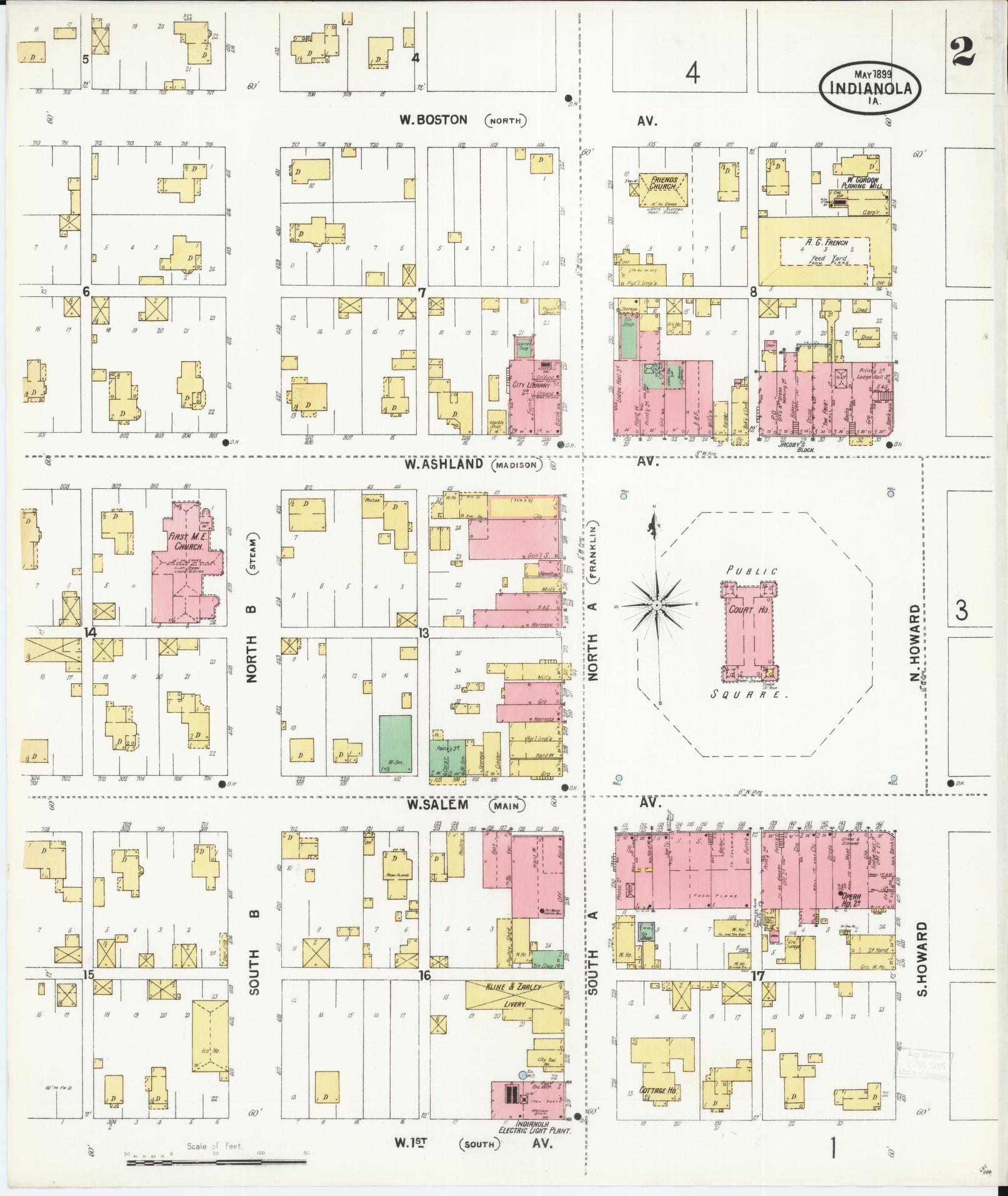 Sanborn Fire Insurance Map from Indianola, Warren County, Iowa (1899), Sheet #0002 - Historic Sanborn Fire Insurance Map Print, vintage old map wall art