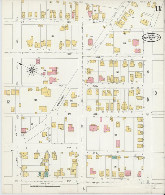 Sanborn Fire Insurance Map from New Brighton, Beaver County, Pennsylvania (1906), Sheet #0011 - Historic Sanborn Fire Insurance Map Print, vintage old map wall art, antique decor, genealogy gift, Pennsylvania Pennsylvania map