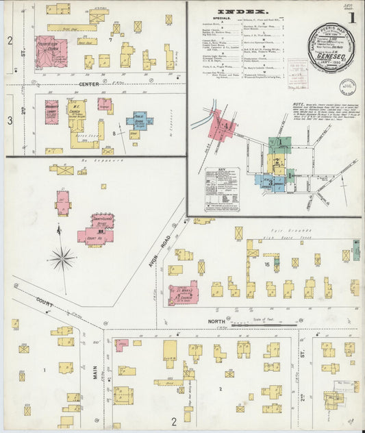Sanborn Fire Insurance Map from Geneseo, Livingston County, New York (1900), Sheet #0001 - Complete Map Set gallery image, historic Sanborn map, vintage wall art, New York New York