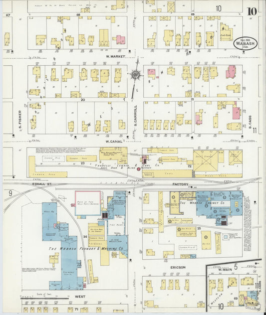 Sanborn Fire Insurance Map from Wabash, Wabash County, Indiana (1910), Sheet #0010 - Historic Sanborn Fire Insurance Map Print, vintage old map wall art, antique decor, genealogy gift, Indiana Indiana map