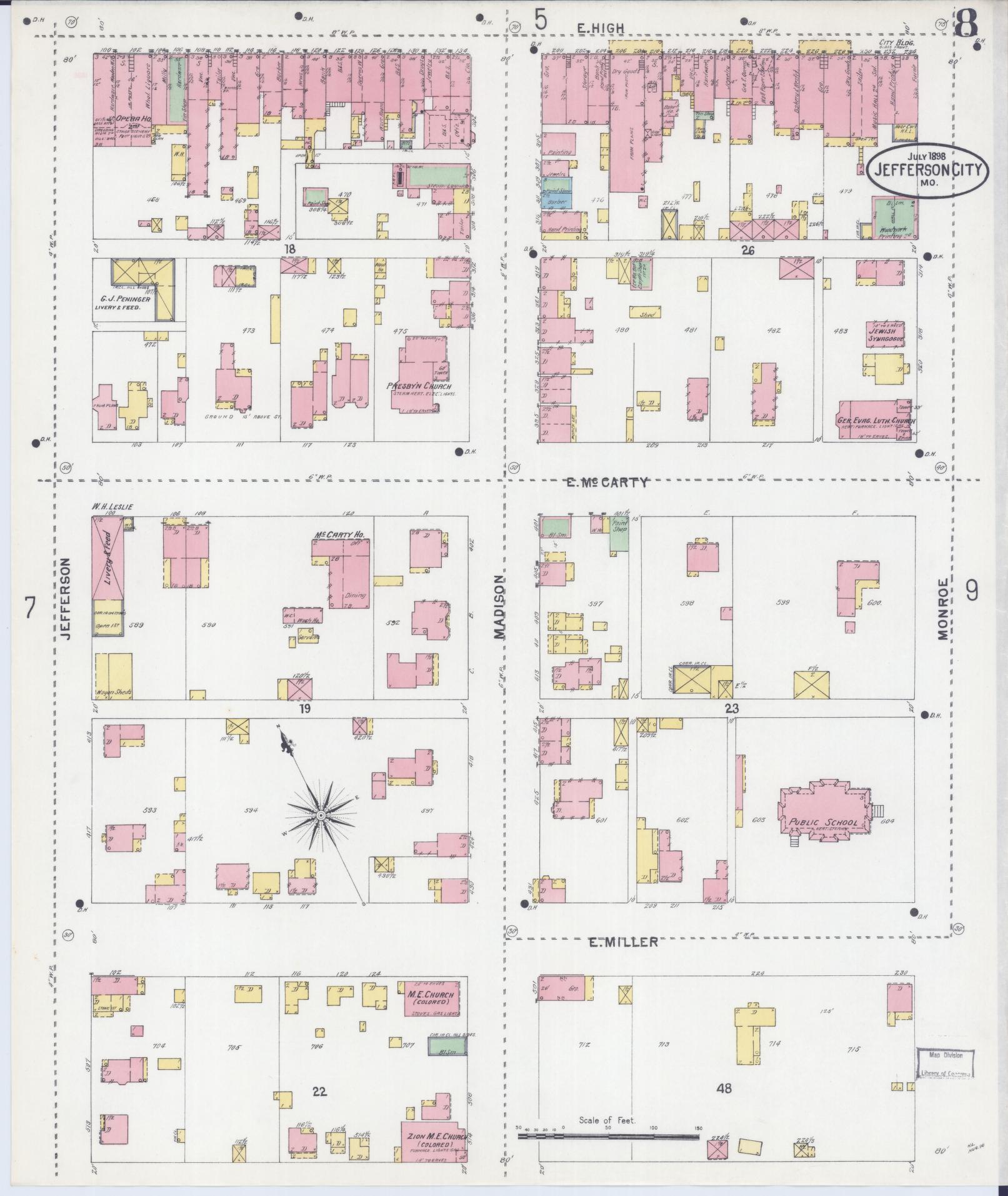 Sanborn Fire Insurance Map from Jefferson City, Cole County, Missouri (1898), Sheet #0008 - Complete Map Set gallery image, historic Sanborn map, vintage wall art, Missouri Missouri