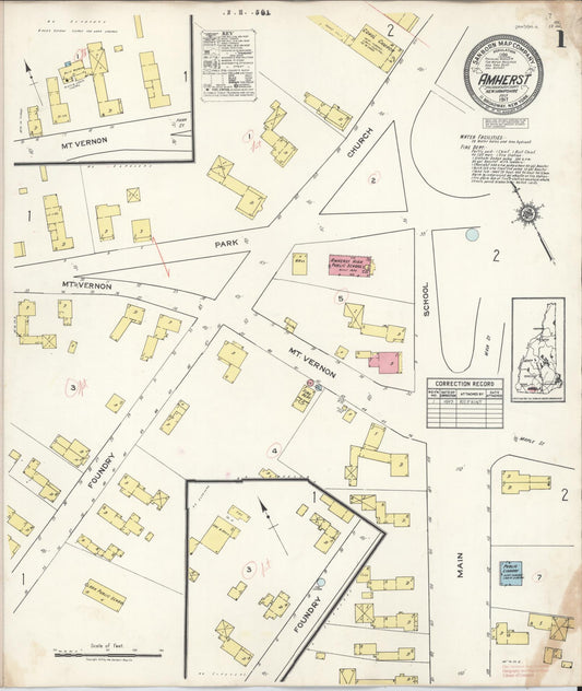 Sanborn Fire Insurance Map from Amherst, Hillsborough County, New Hampshire (1943), Sheet #0001 - Complete Map Set gallery image, historic Sanborn map, vintage wall art, New Hampshire New Hampshire