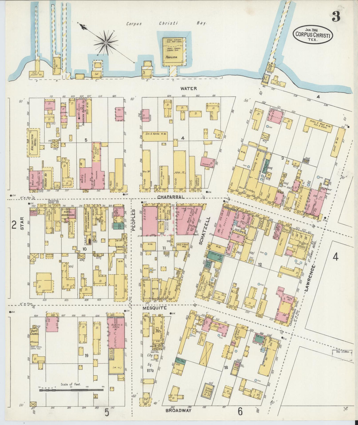 Sanborn Fire Insurance Map from Corpus Christi, Nueces County, Texas (1906), Sheet #0003 - Complete Map Set gallery image, historic Sanborn map, vintage wall art, Texas Texas