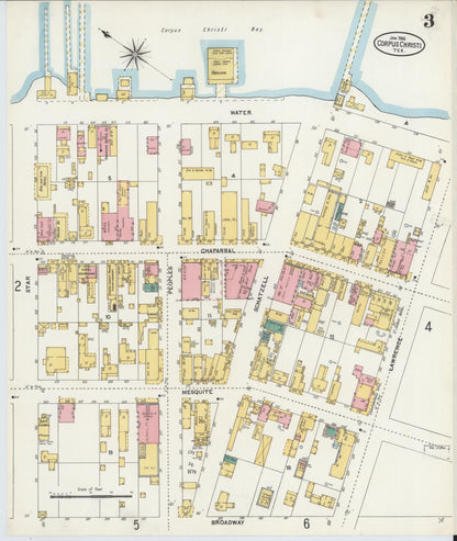Sanborn Fire Insurance Map from Corpus Christi, Nueces County, Texas (1906), Sheet #0003 - Complete Map Set gallery image, historic Sanborn map, vintage wall art, Texas Texas