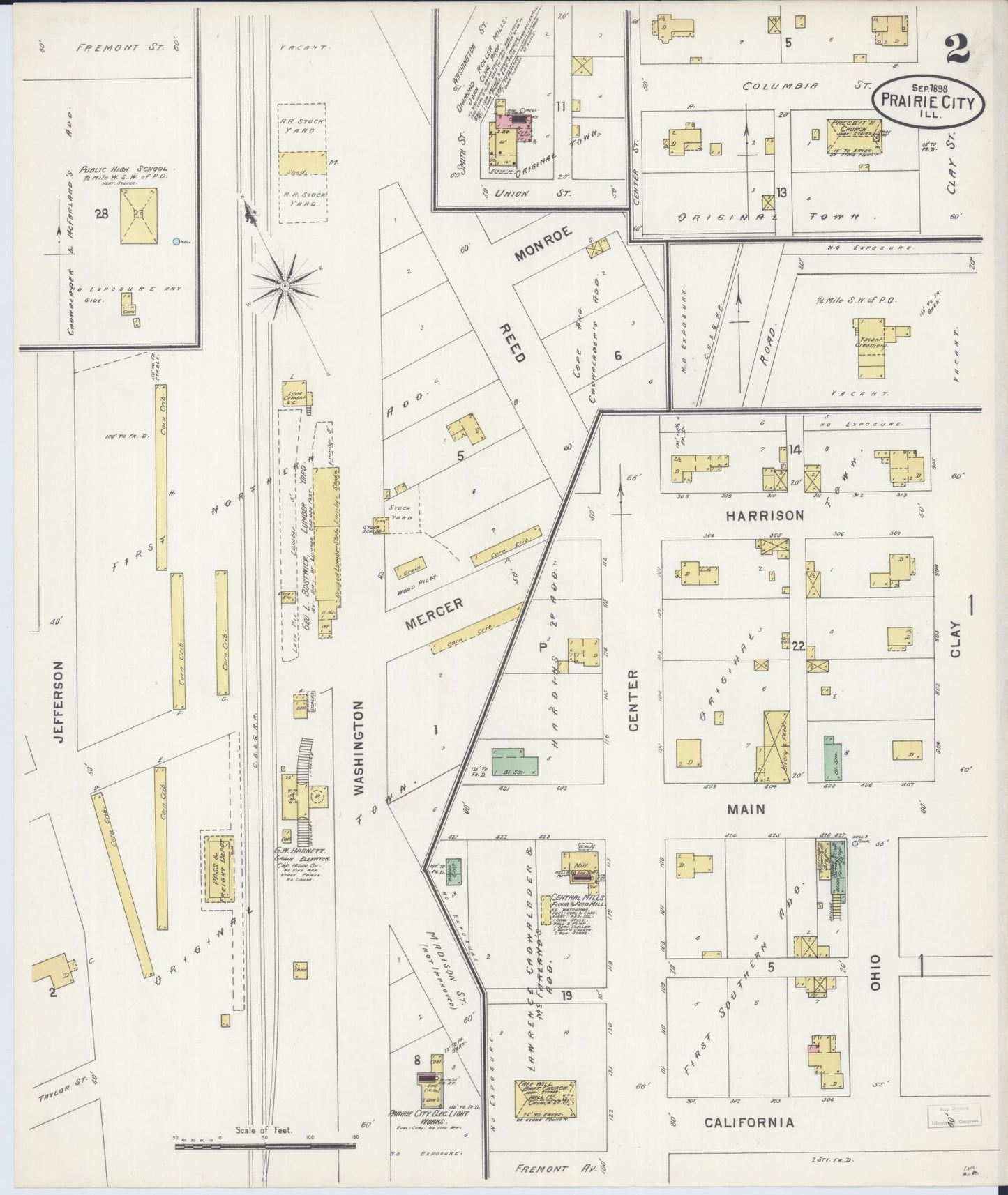 Sanborn Fire Insurance Map from Prairie City, Mcdonough County, Illinois (1898), Sheet #0002 - Complete Map Set gallery image, historic Sanborn map, vintage wall art, Illinois Illinois