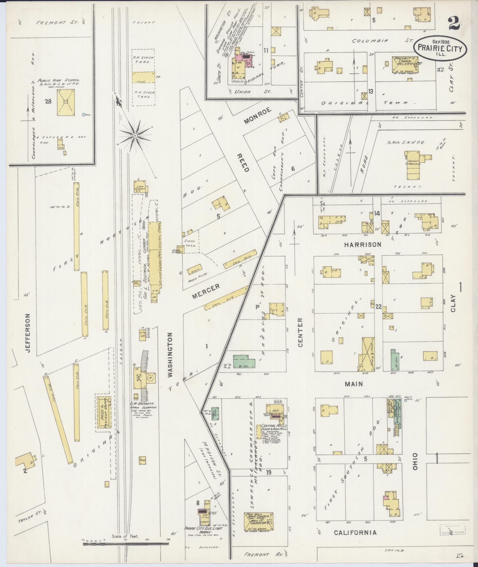 Sanborn Fire Insurance Map from Prairie City, Mcdonough County, Illinois (1898), Sheet #0002 - Complete Map Set gallery image, historic Sanborn map, vintage wall art, Illinois Illinois
