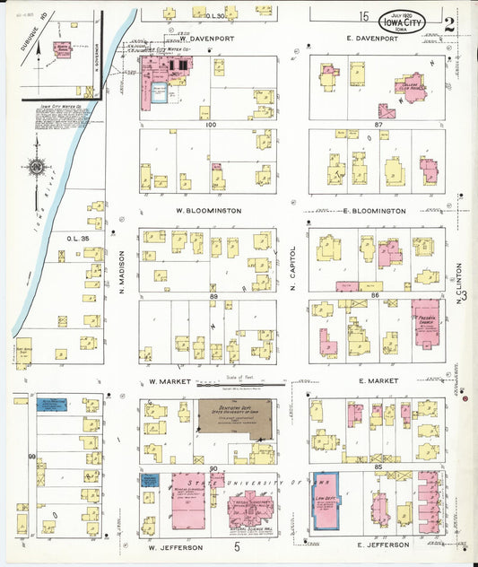 Sanborn Fire Insurance Map from Iowa City, Johnson County, Iowa (1920), Sheet #0002 - Historic Sanborn Fire Insurance Map Print, vintage old map wall art