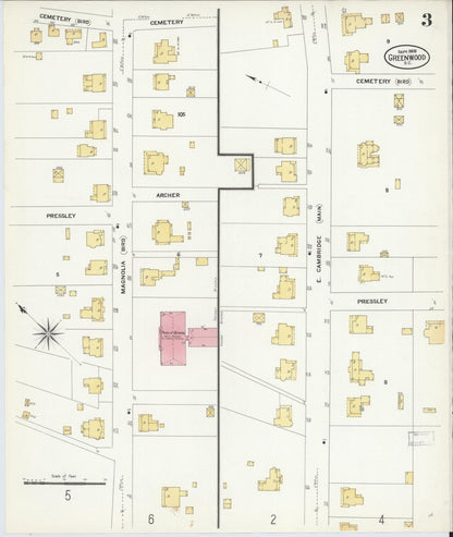 Sanborn Fire Insurance Map from Greenwood, Greenwood County, South Carolina (1908), Sheet #0003 - Complete Map Set gallery image, historic Sanborn map, vintage wall art, South Carolina South Carolina