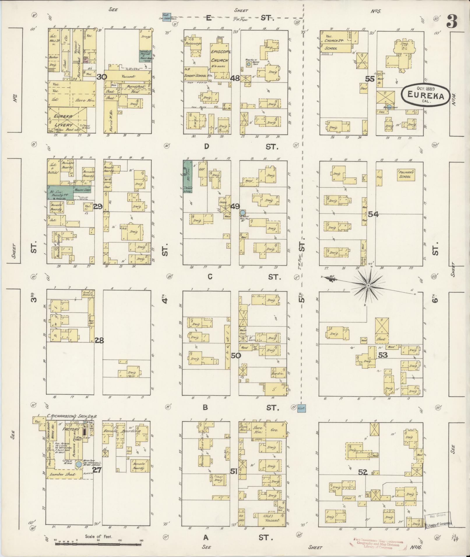 Sanborn Fire Insurance Map from Eureka, Humboldt County, California (1889), Sheet #0003 - Historic Sanborn Fire Insurance Map Print, vintage old map wall art, antique decor, genealogy gift, California California map