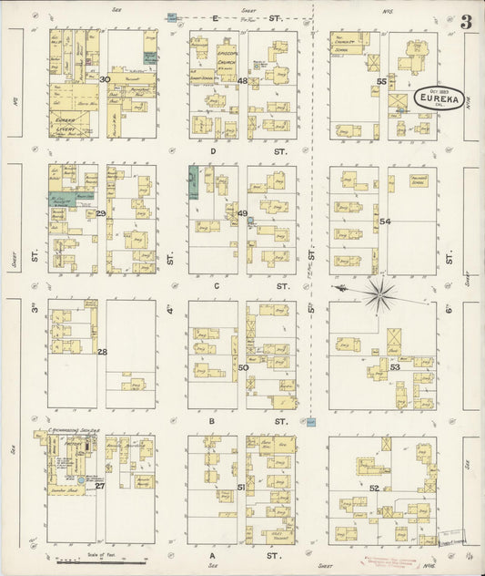 Sanborn Fire Insurance Map from Eureka, Humboldt County, California (1889), Sheet #0003 - Historic Sanborn Fire Insurance Map Print, vintage old map wall art, antique decor, genealogy gift, California California map