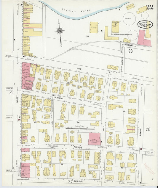 Sanborn Fire Insurance Map from Waltham, Middlesex County, Massachusetts (1911), Sheet #0022 - Historic Sanborn Fire Insurance Map Print, vintage old map wall art, antique decor, genealogy gift, Massachusetts Massachusetts map