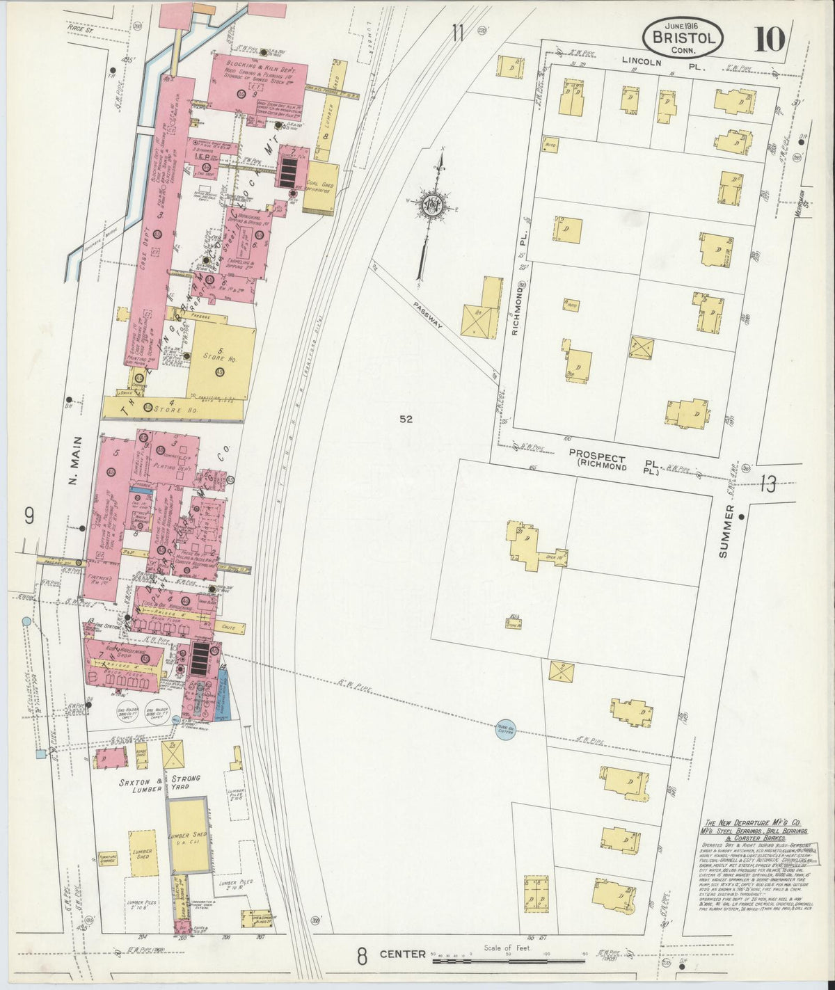 Sanborn Fire Insurance Map from Bristol, Hartford County, Connecticut (1916), Sheet #0010 - Historic Sanborn Fire Insurance Map Print, vintage old map wall art, antique decor, genealogy gift, Connecticut Connecticut map