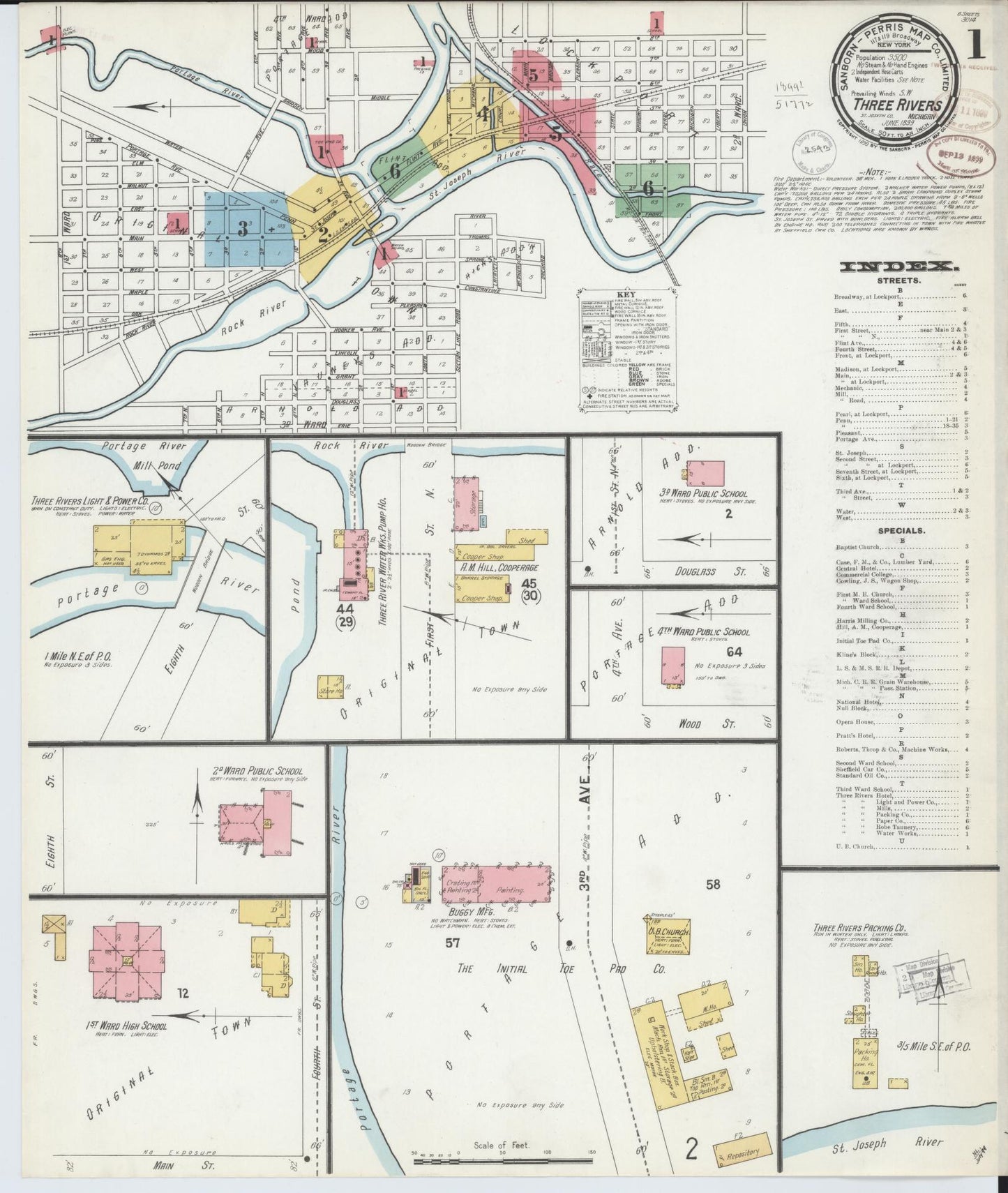 Sanborn Fire Insurance Map from Three Rivers, Saint Joseph County, Michigan (1899), Sheet #0001 - Complete Map Set gallery image, historic Sanborn map, vintage wall art, Michigan Michigan