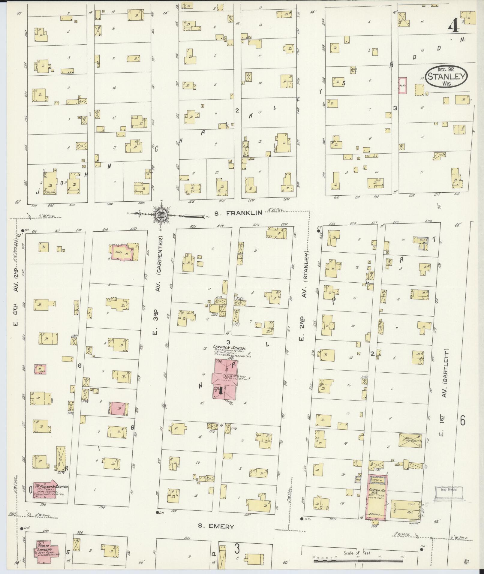Sanborn Fire Insurance Map from Stanley, Chippewa County, Wisconsin (1912), Sheet #0004 - Complete Map Set gallery image, historic Sanborn map, vintage wall art, Wisconsin Wisconsin