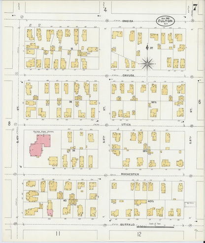 Sanborn Fire Insurance Map from Fulton, Oswego County, New York (1906), Sheet #0007 - Historic Sanborn Fire Insurance Map Print, vintage old map wall art, antique decor, genealogy gift, New York New York map