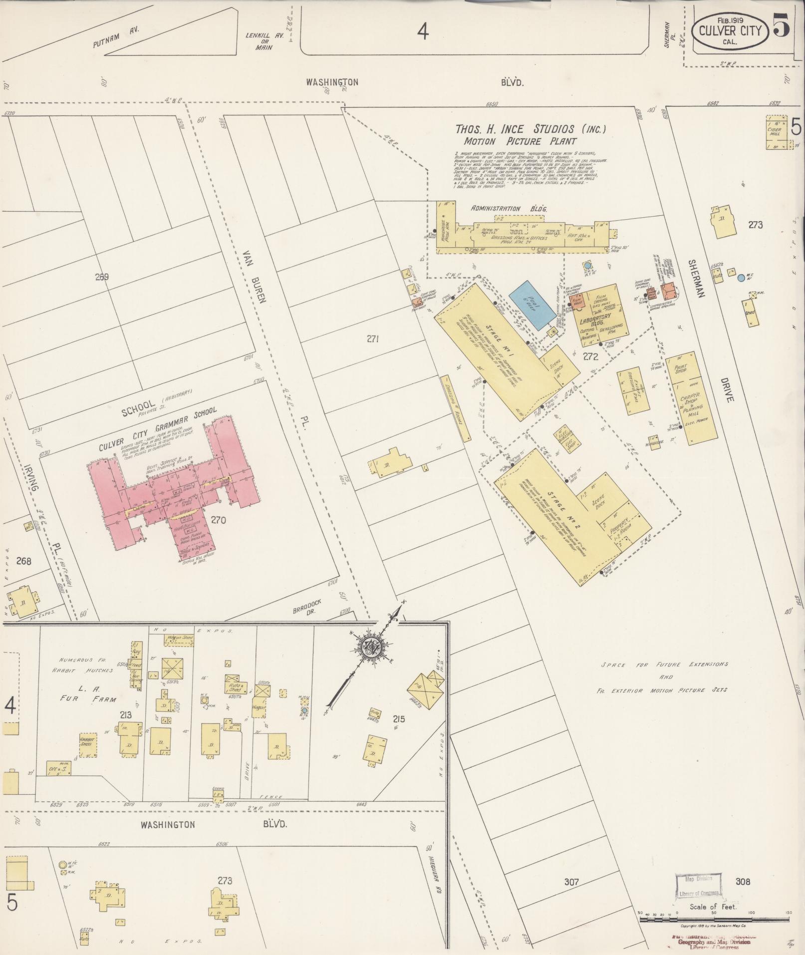 Sanborn Fire Insurance Map from Culver City, Los Angeles County, California (1919), Sheet #0005 - Complete Map Set gallery image, historic Sanborn map, vintage wall art, California California